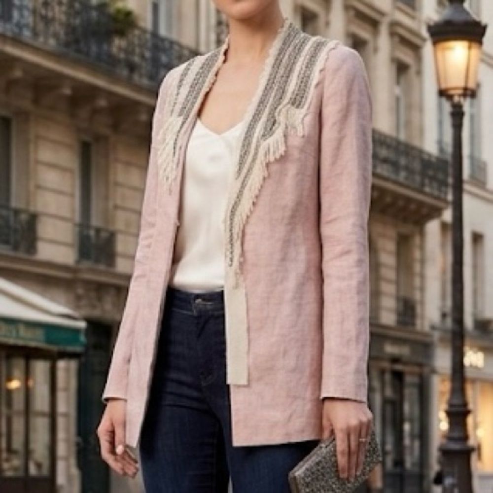Elizabeth and James Embellished Linen Jacket Size 2, EUC